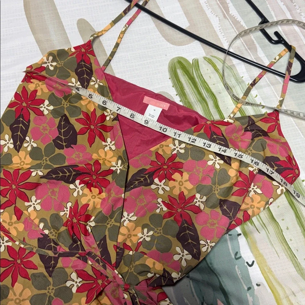 J. Crew Multicolor Floral knee length wrap Dress spaghetti straps Y2K size 14